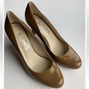 Michael Kors Beige Brown Leather Slip On Heels Size 6